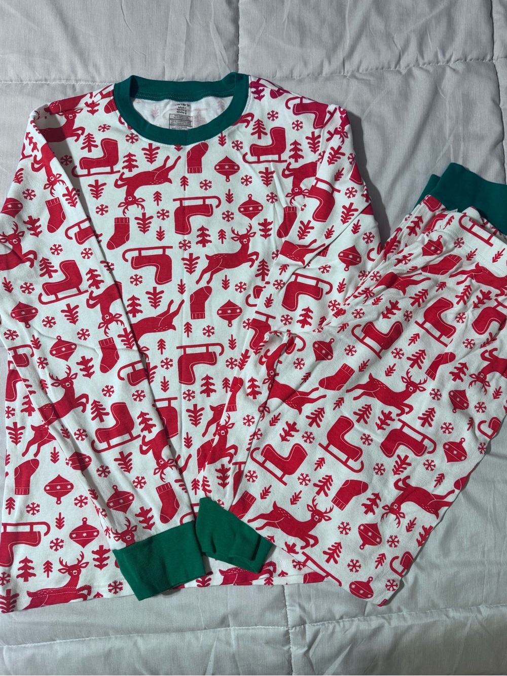 Carter's Red Reindeer & Ornament Pajama Set with Green Trim